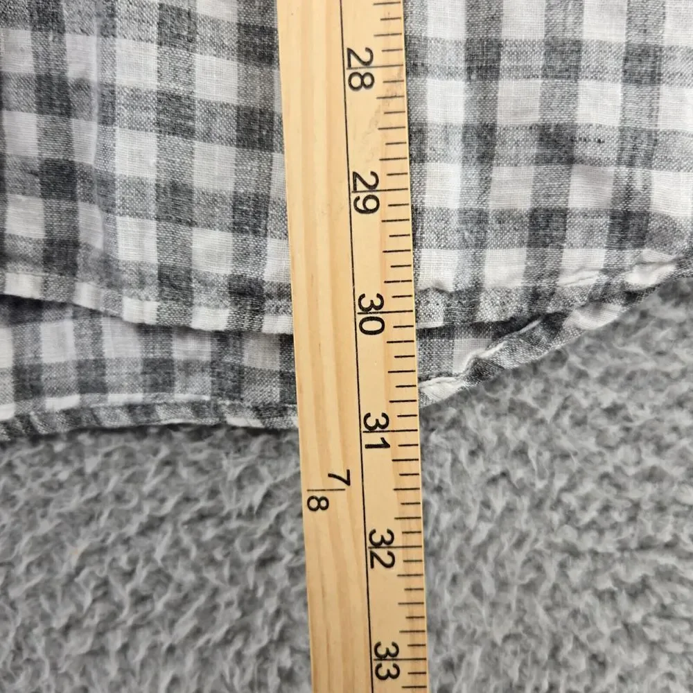Banana‎ Republic Shirt Mens XL Gray Linen Camden Fit Gingham Long Sleeve